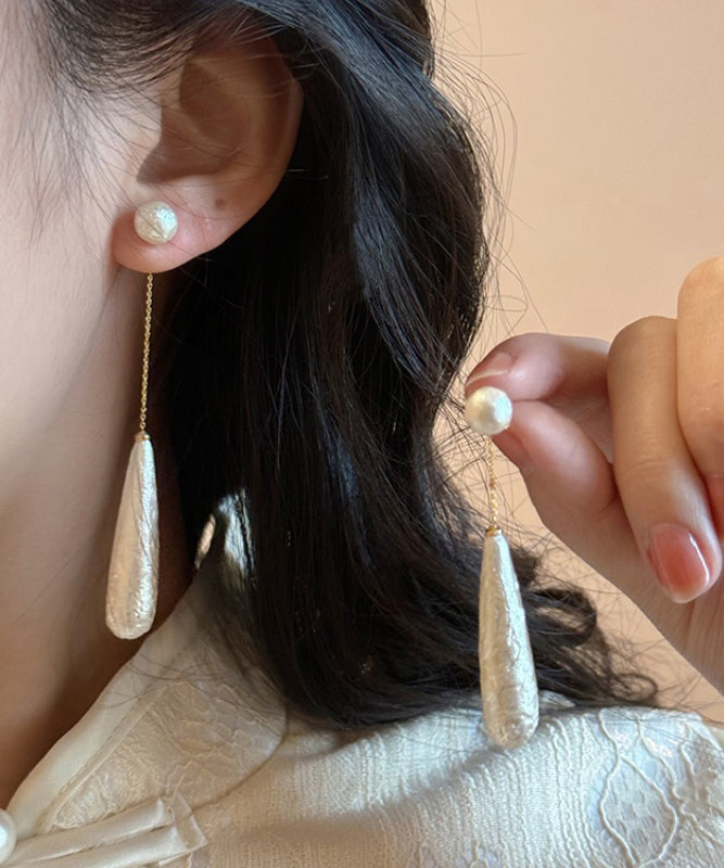 Earrings Drop Classy Water Tassel Pearl Alloy White FashionChic