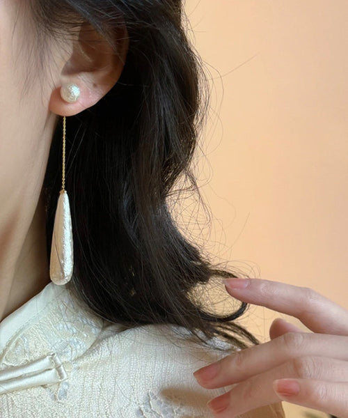 Earrings Drop Classy Water Tassel Pearl Alloy White FashionChic