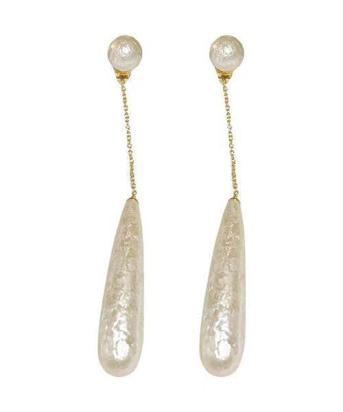 Earrings Drop Classy Water Tassel Pearl Alloy White FashionChic