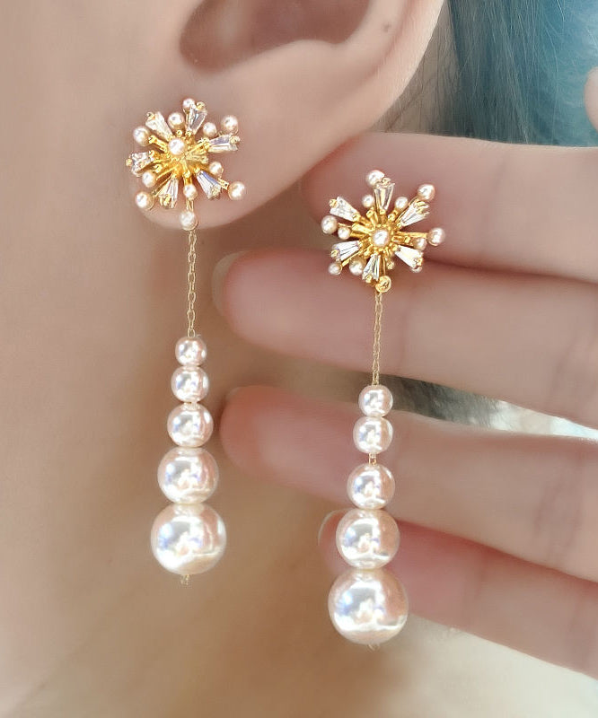 Classy White Alloy Snowflakes Pearl Tassel Drop Earrings ET020 ABC