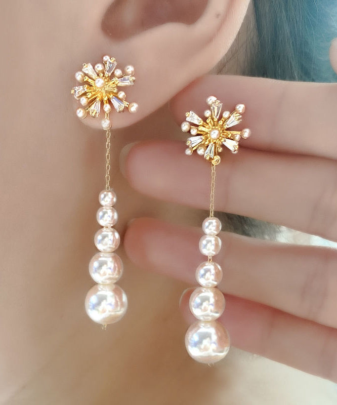 Classy White Alloy Snowflakes Pearl Tassel Drop Earrings ET020 ABC
