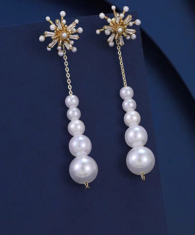 Classy White Alloy Snowflakes Pearl Tassel Drop Earrings ET020 ABC