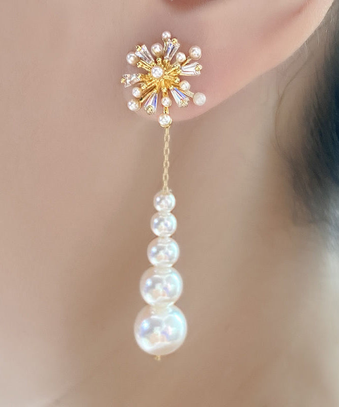 Classy White Alloy Snowflakes Pearl Tassel Drop Earrings ET020 ABC