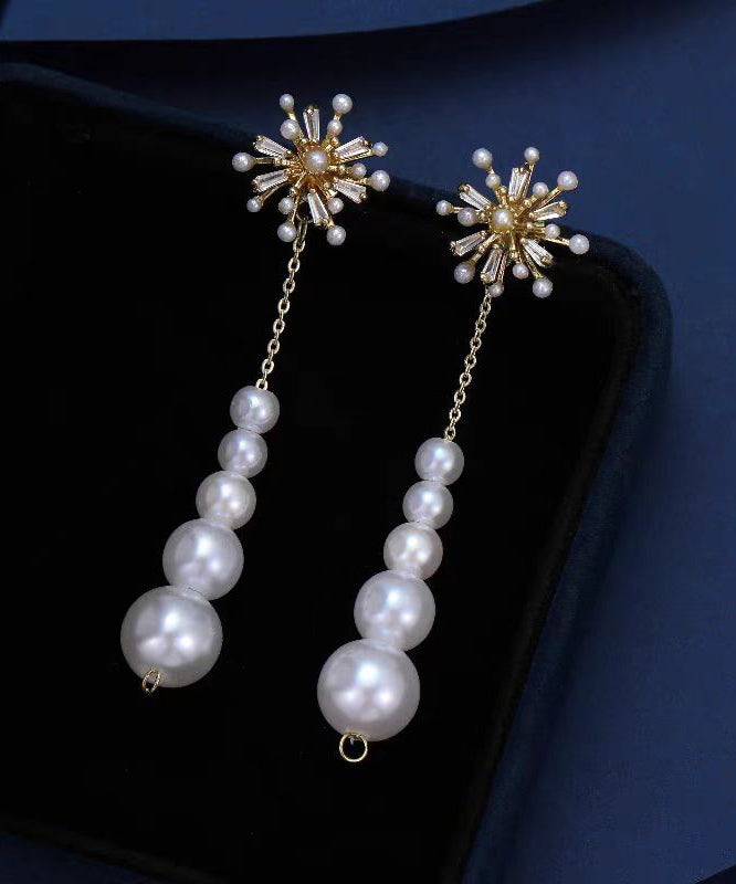 Classy White Alloy Snowflakes Pearl Tassel Drop Earrings ET020 ABC