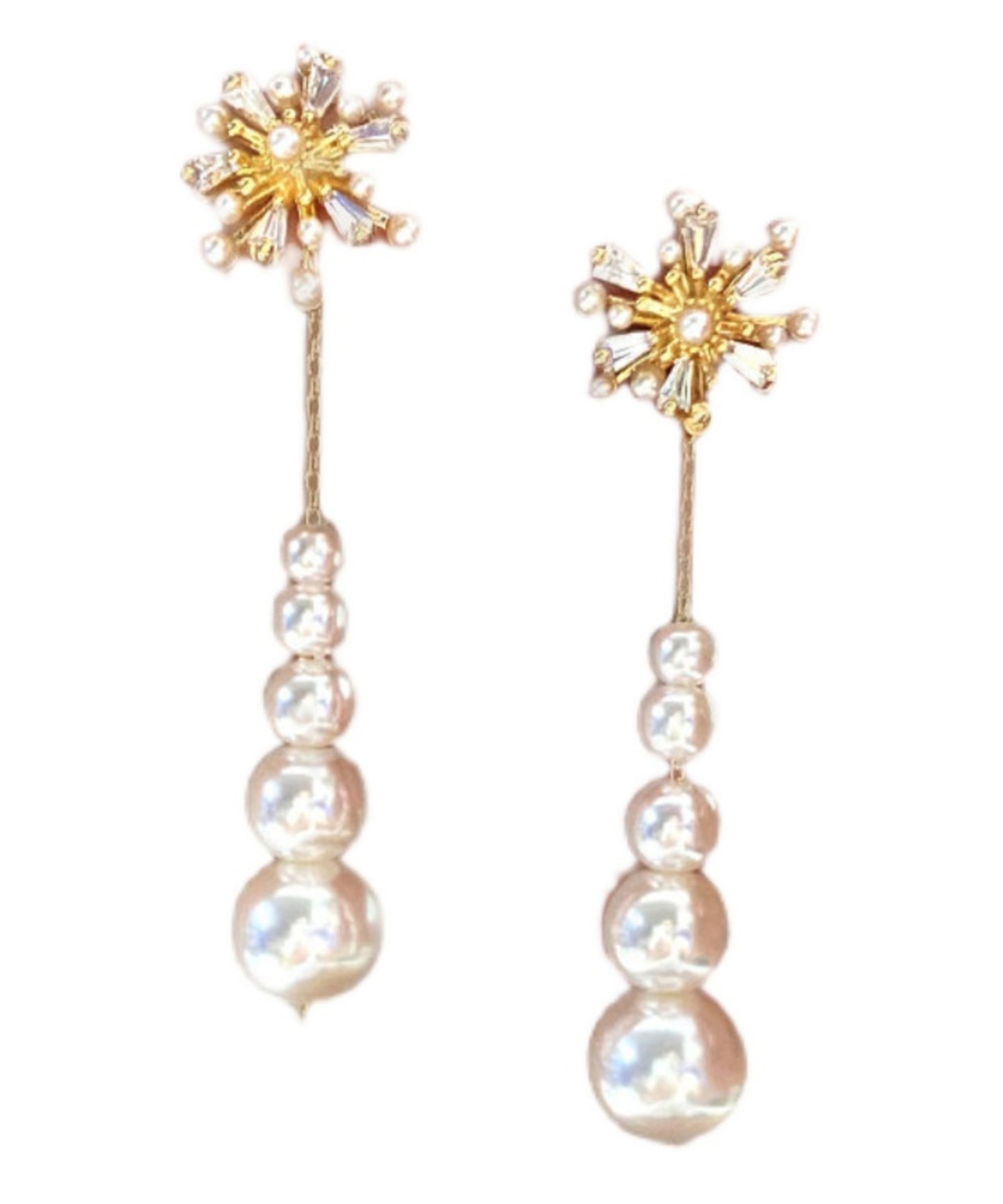 Classy White Alloy Snowflakes Pearl Tassel Drop Earrings ET020 ABC