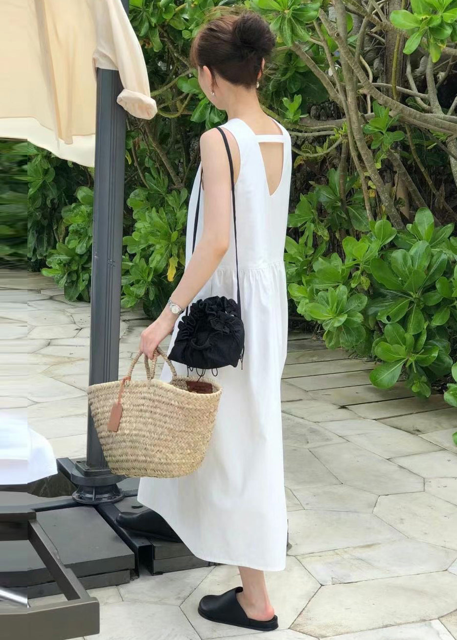 Classy White Backless Cotton Holiday Dress Sleeveless TZ025