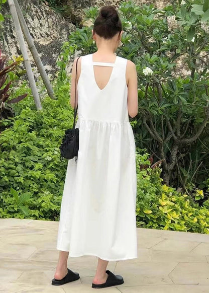 Classy White Backless Cotton Holiday Dress Sleeveless TZ025