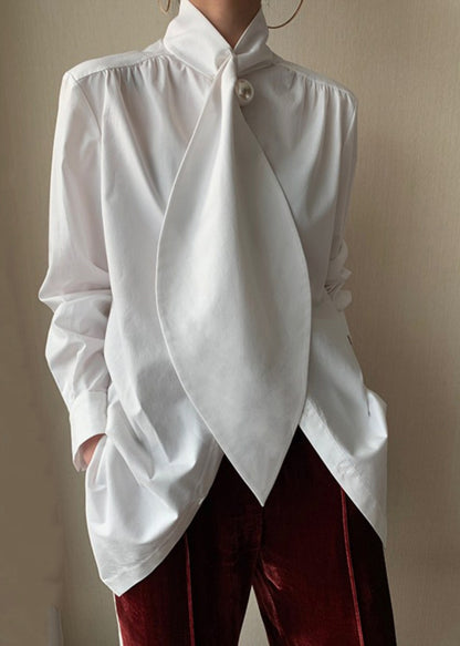 Cotton White Bow Patchwork Classy Shirts Spring FashionChic