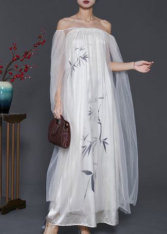 Classy White Cold Shoulder Patchwork Tulle Dress Summer SD1079 Ada Fashion