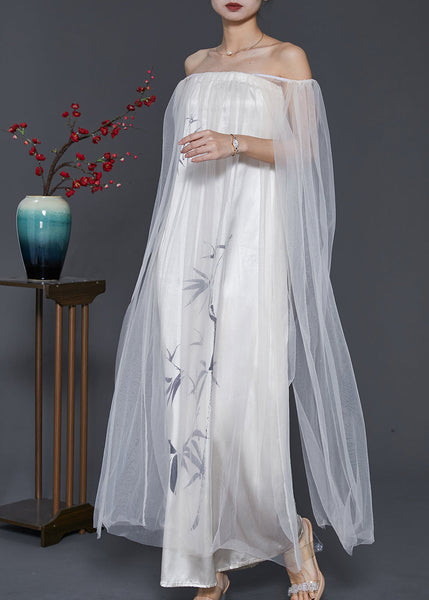 Classy White Cold Shoulder Patchwork Tulle Dress Summer SD1079 Ada Fashion