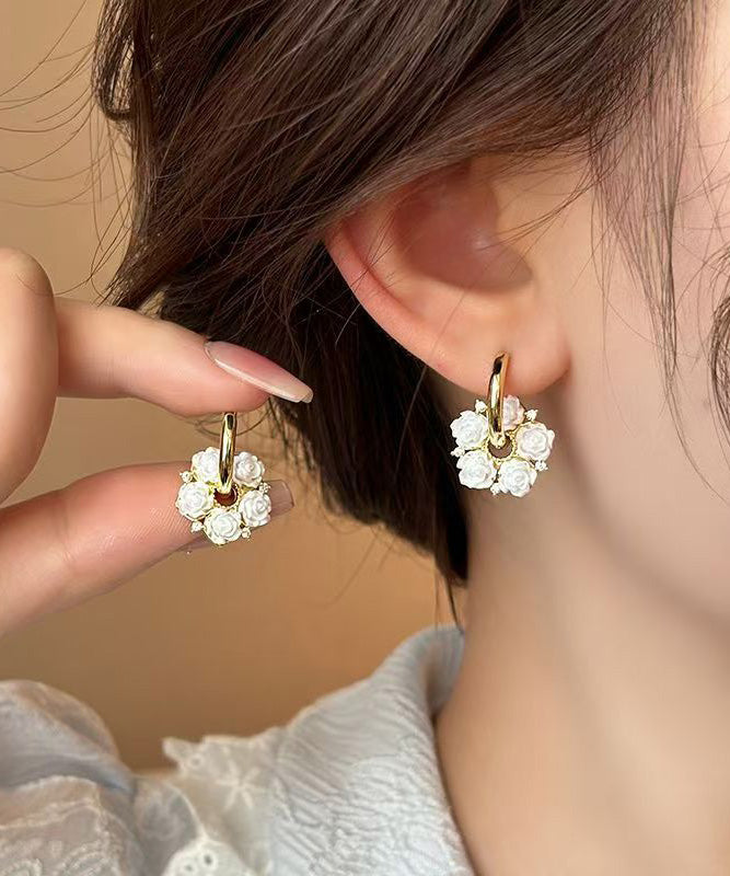 Classy White Copper Alloy Camellia Hoop Earrings WH036 JEW-EAR241116