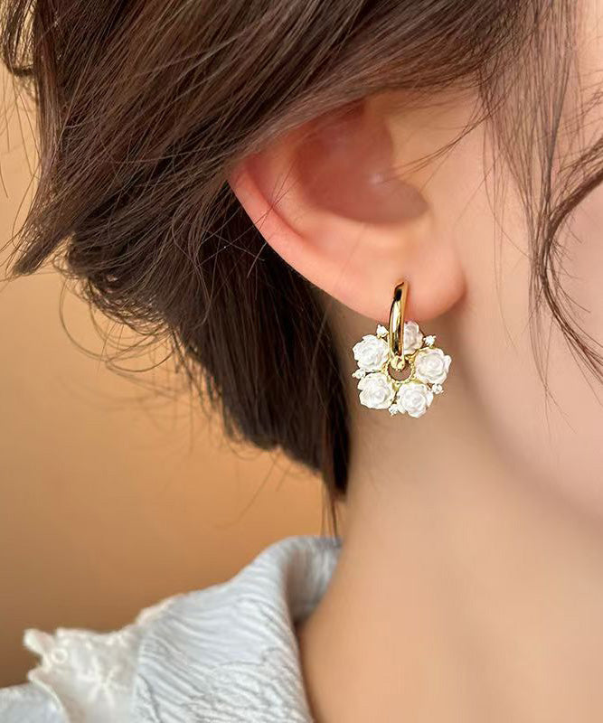 Classy White Copper Alloy Camellia Hoop Earrings WH036 JEW-EAR241116