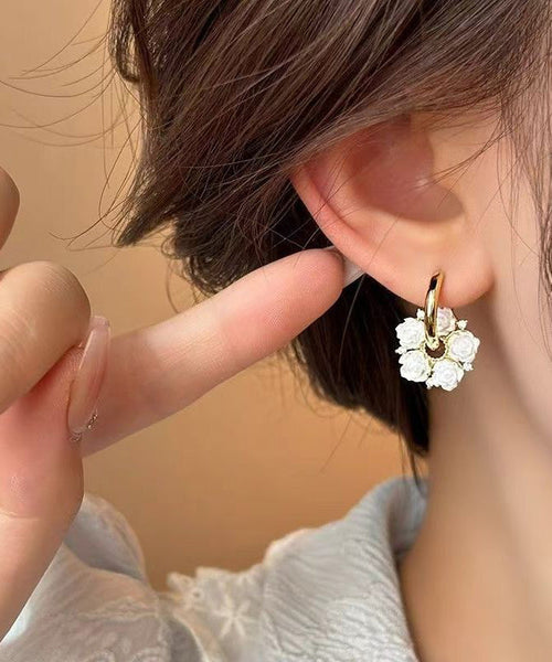 Classy White Copper Alloy Camellia Hoop Earrings WH036 JEW-EAR241116