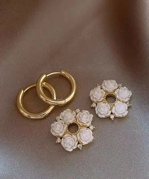 Classy White Copper Alloy Camellia Hoop Earrings WH036 JEW-EAR241116