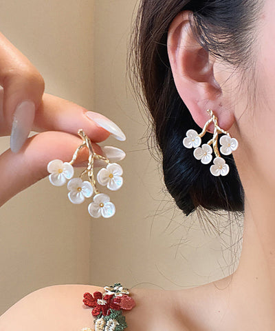 Blossom Classy Copper Stud Alloy White Earrings Peach Resin FashionChic