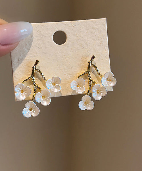 Blossom Classy Copper Stud Alloy White Earrings Peach Resin FashionChic