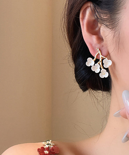 Blossom Classy Copper Stud Alloy White Earrings Peach Resin FashionChic