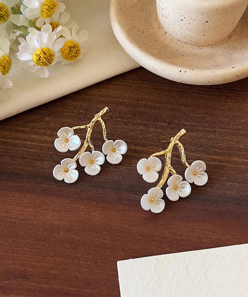 Blossom Classy Copper Stud Alloy White Earrings Peach Resin FashionChic