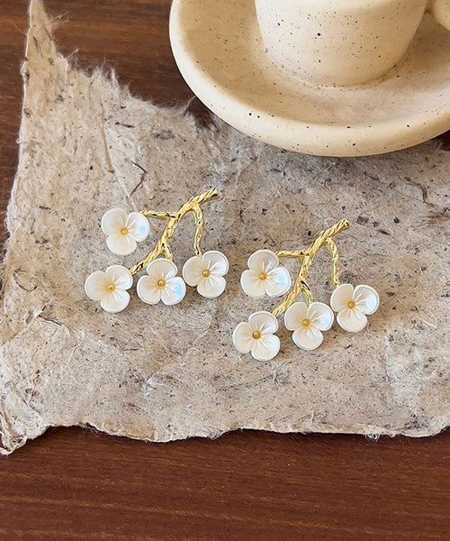 Blossom Classy Copper Stud Alloy White Earrings Peach Resin FashionChic