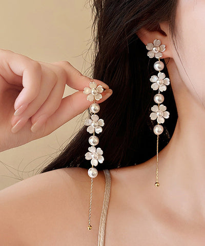 Earrings Pearl Drop Copper White Floral Classy Tassel FashionChic