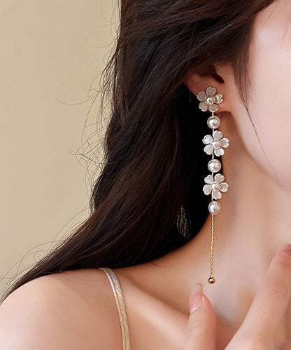 Earrings Pearl Drop Copper White Floral Classy Tassel FashionChic