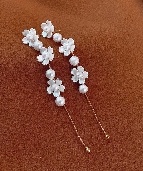 Earrings Pearl Drop Copper White Floral Classy Tassel FashionChic