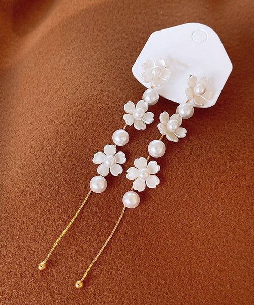 Earrings Pearl Drop Copper White Floral Classy Tassel FashionChic
