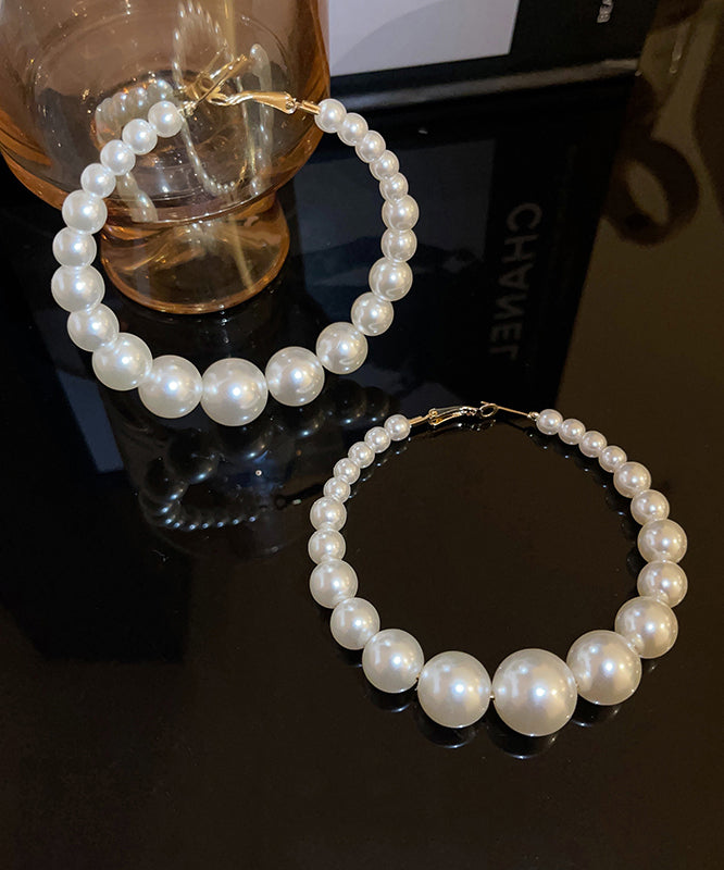 Classy White Copper Overgild Pearl Hoop Earrings ZZ034 JEW-EAR240613