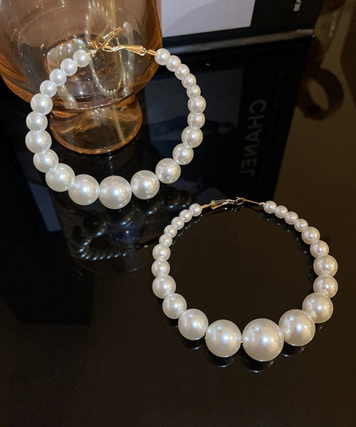Classy White Copper Overgild Pearl Hoop Earrings ZZ034 JEW-EAR240613
