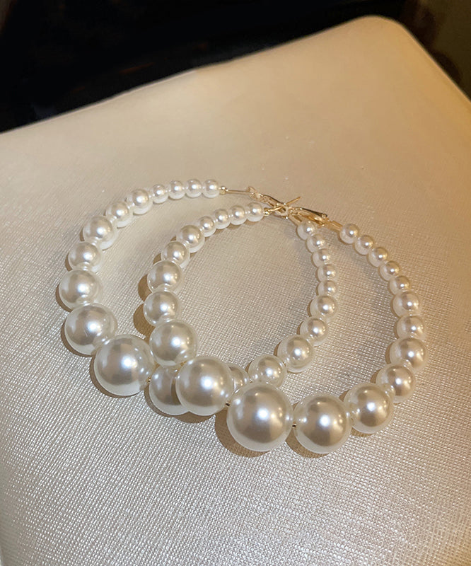 Classy White Copper Overgild Pearl Hoop Earrings ZZ034 JEW-EAR240613