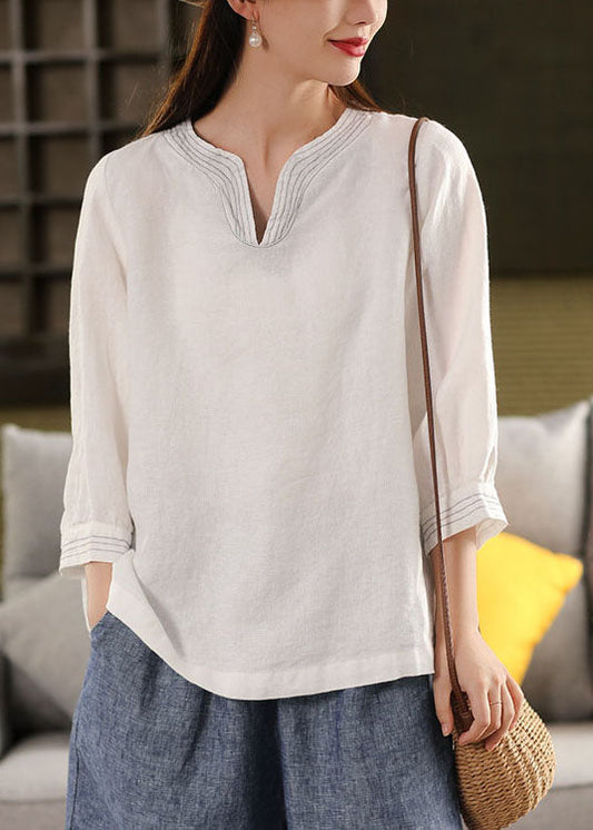 Tops Oversized Fall White Classy Linen Shirt FashionChic
