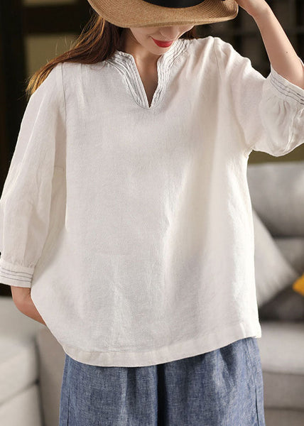 Tops Oversized Fall White Classy Linen Shirt FashionChic
