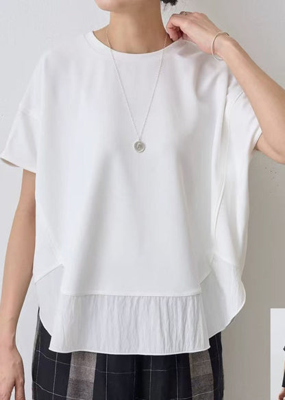 Summer Patchwork Oversized White Cotton Tank Classy FashionChic