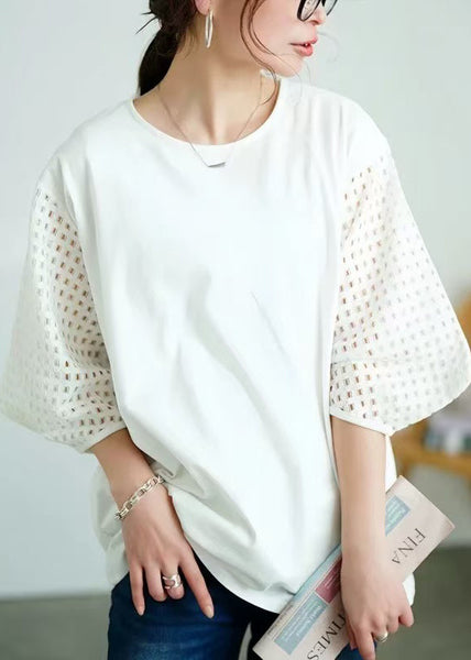 Cotton Out Oversized Tops Tank Hollow Patchwork White Classy FashionChic