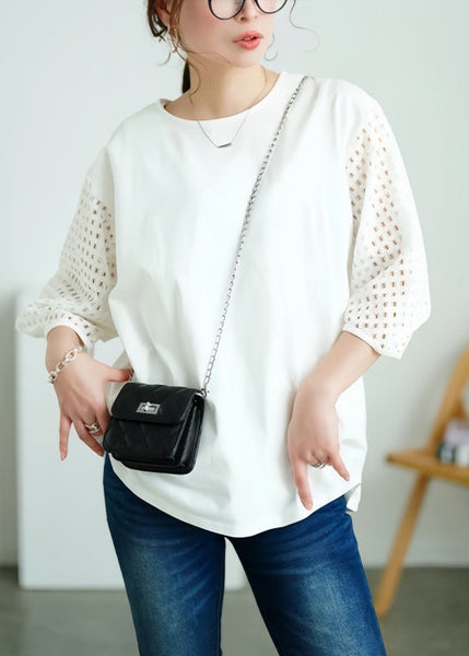Cotton Out Oversized Tops Tank Hollow Patchwork White Classy FashionChic