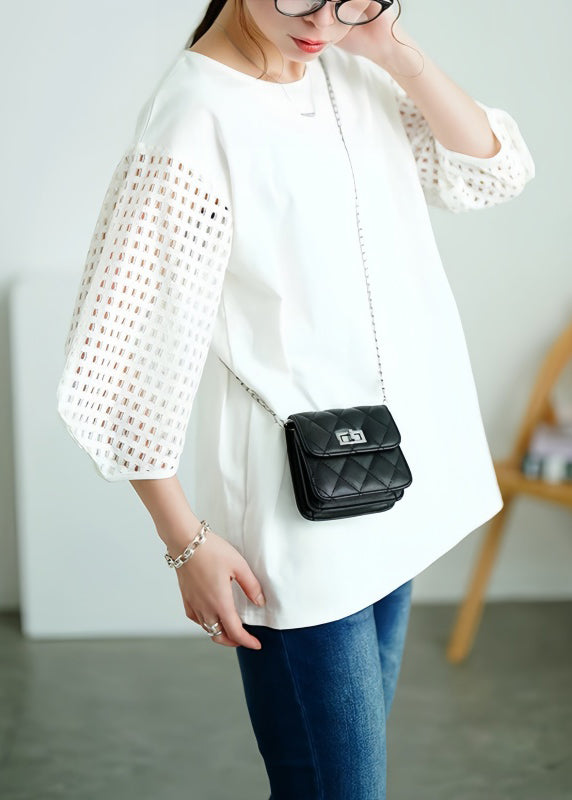 Cotton Out Oversized Tops Tank Hollow Patchwork White Classy FashionChic