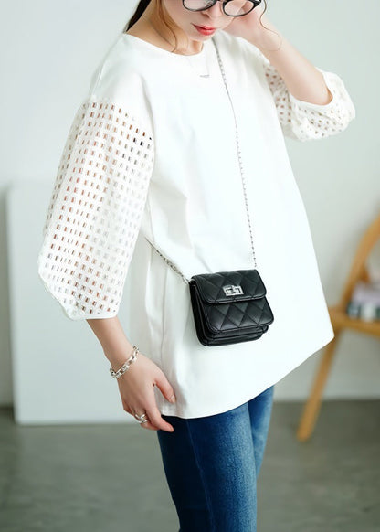 Cotton Out Oversized Tops Tank Hollow Patchwork White Classy FashionChic
