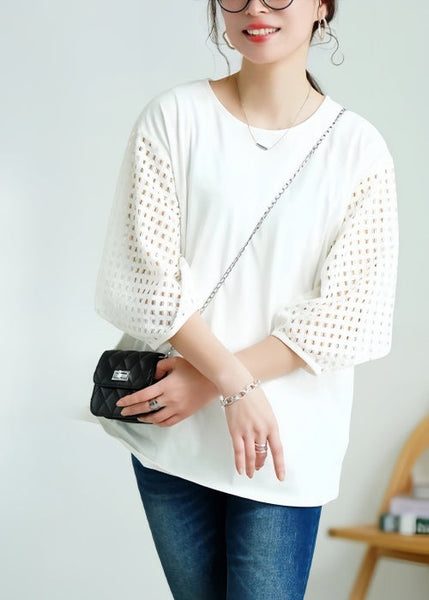 Cotton Out Oversized Tops Tank Hollow Patchwork White Classy FashionChic