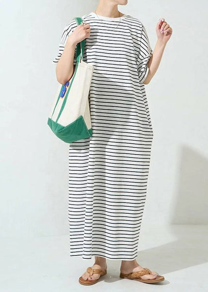 Classy Striped Dress Cotton Oversized Summer Maxi White FashionChic