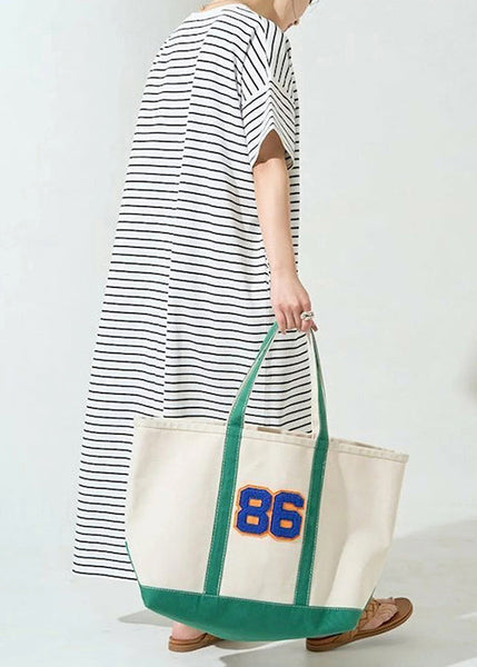 Classy Striped Dress Cotton Oversized Summer Maxi White FashionChic