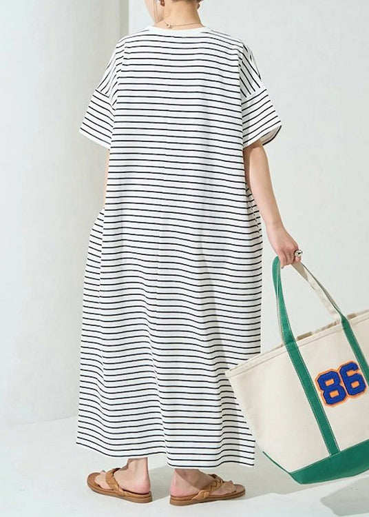 Classy Striped Dress Cotton Oversized Summer Maxi White FashionChic