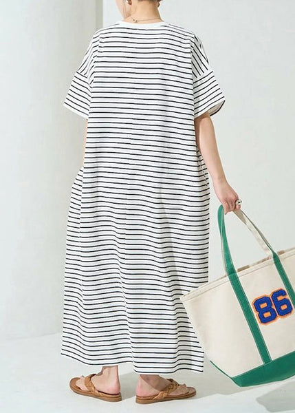 Classy Striped Dress Cotton Oversized Summer Maxi White FashionChic