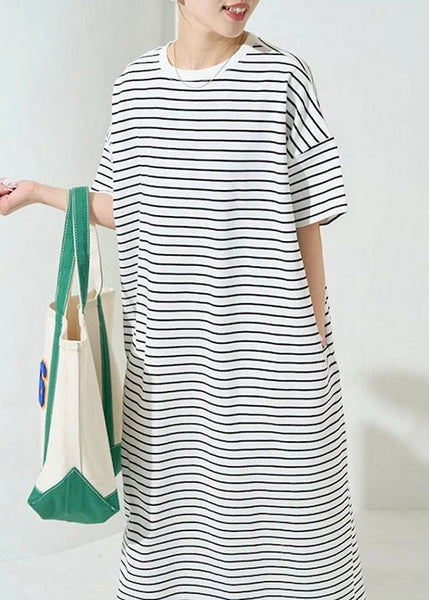 Classy Striped Dress Cotton Oversized Summer Maxi White FashionChic