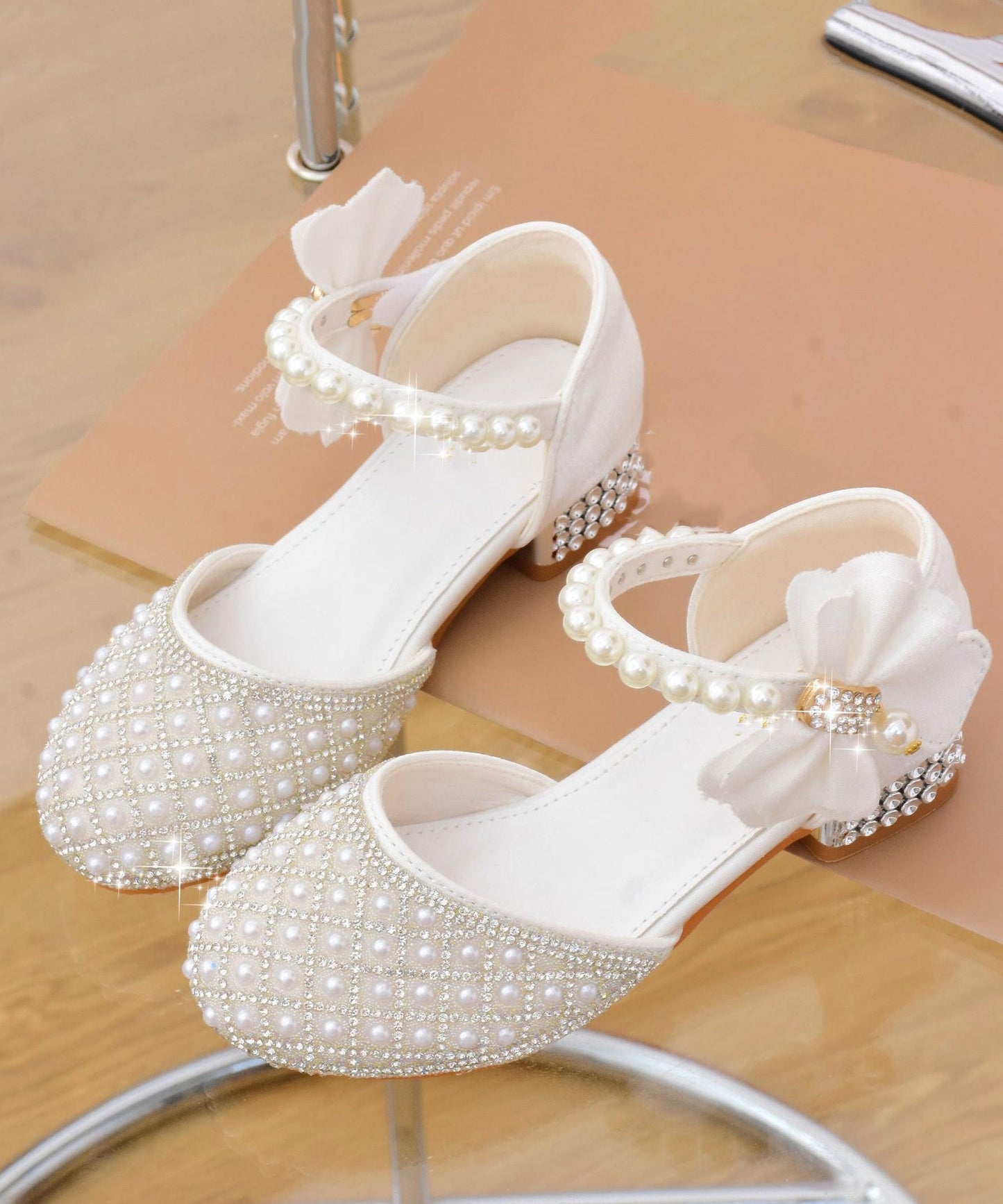 Sandals Zircon White Classy Strap Pearl Kids Buckle FashionChic