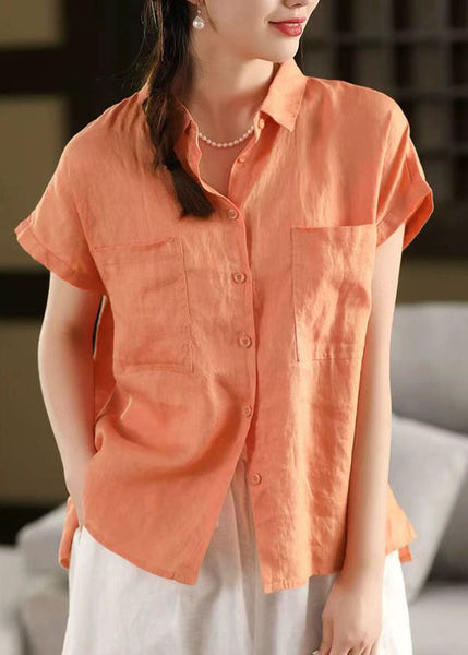 Classy Peter Shirt Linen Summer Collar White Pan Pockets Top FashionChic