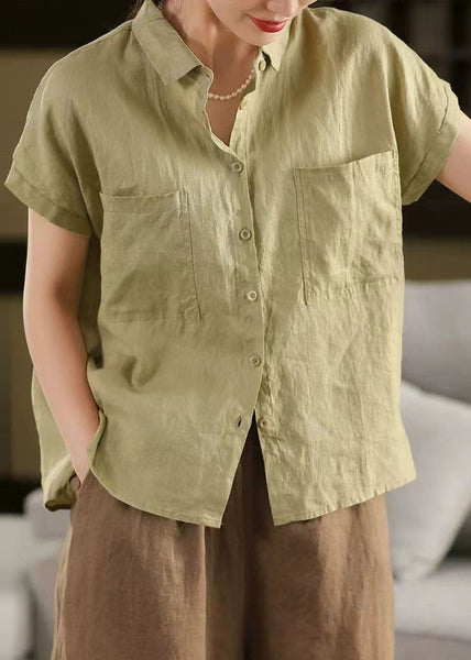 Classy Peter Shirt Linen Summer Collar White Pan Pockets Top FashionChic