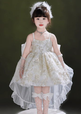 Classy White Sequin Tulle Girls Dress And Trailing Dress Two Pieces Set Summer YE014 ABC