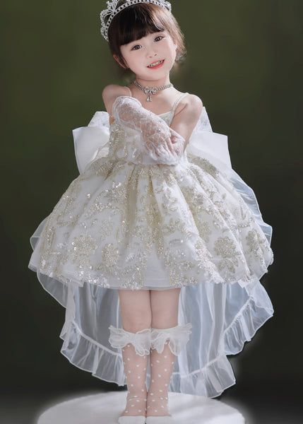 Classy White Sequin Tulle Girls Dress And Trailing Dress Two Pieces Set Summer YE014 ABC