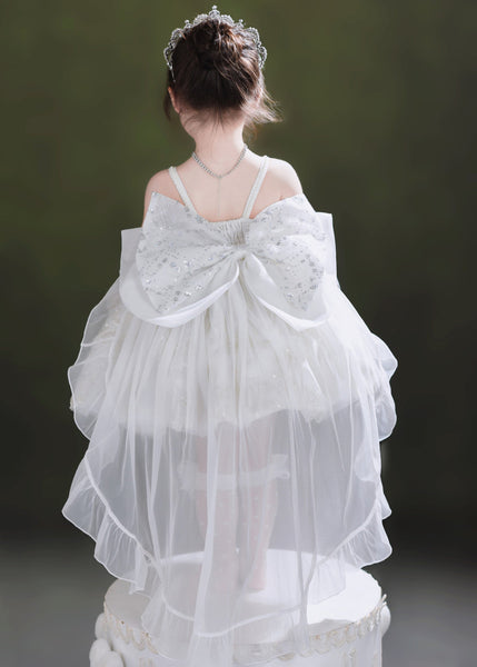Classy White Sequin Tulle Girls Dress And Trailing Dress Two Pieces Set Summer YE014 ABC