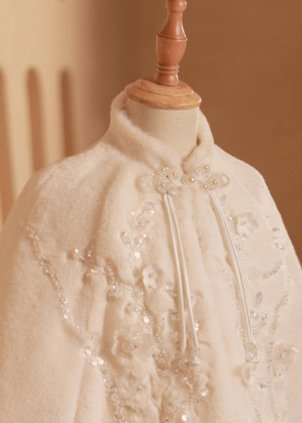 Classy White Sequins Tassel Stand Collar Kids Fuzzy Fur Cloak Winter WL020 MM-RCTZ-GICT241120